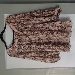Sheer flowy blouse pale pink snakeskin silk blend M